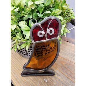 Stained Glass Owl Suncatcher Vintage Colorful 4"
